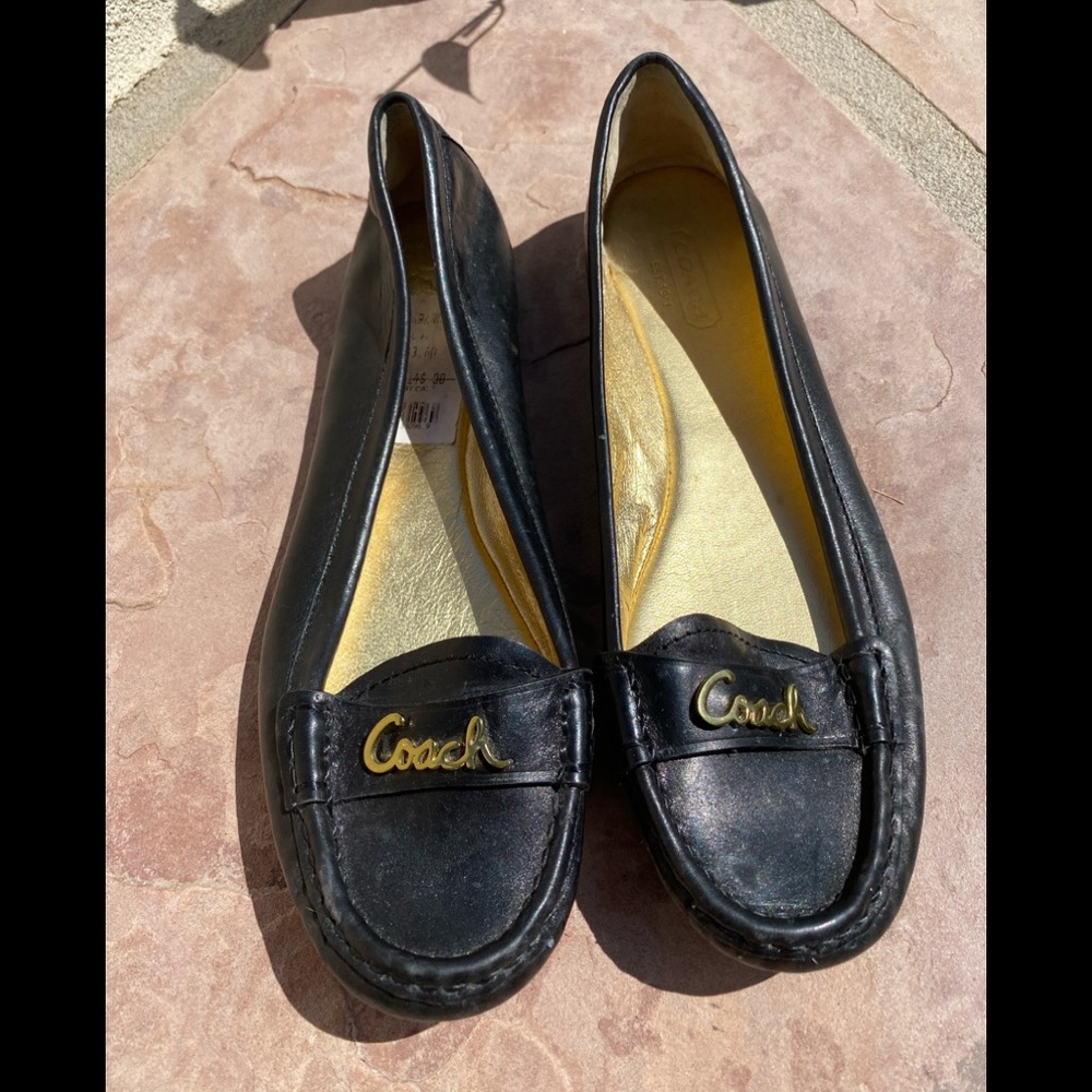 Coach Black Olson Gold Logo Slip-On Loafer Flats 7